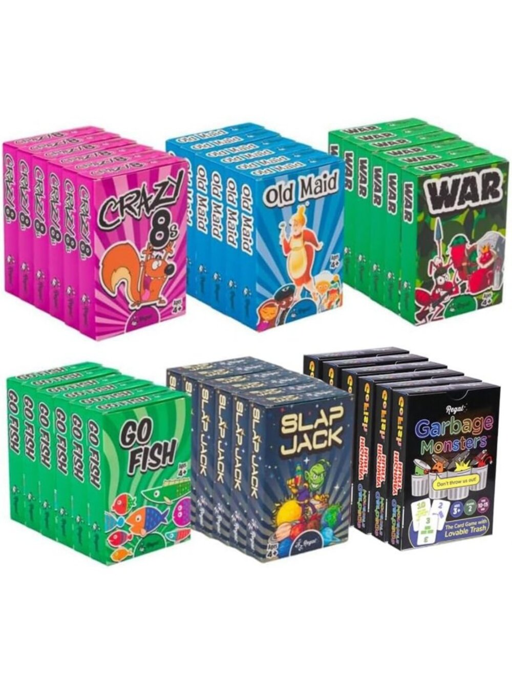 Classic Kids Card Games Set - Go Fish, Crazy 8's, Old Maid & More - Fun Family